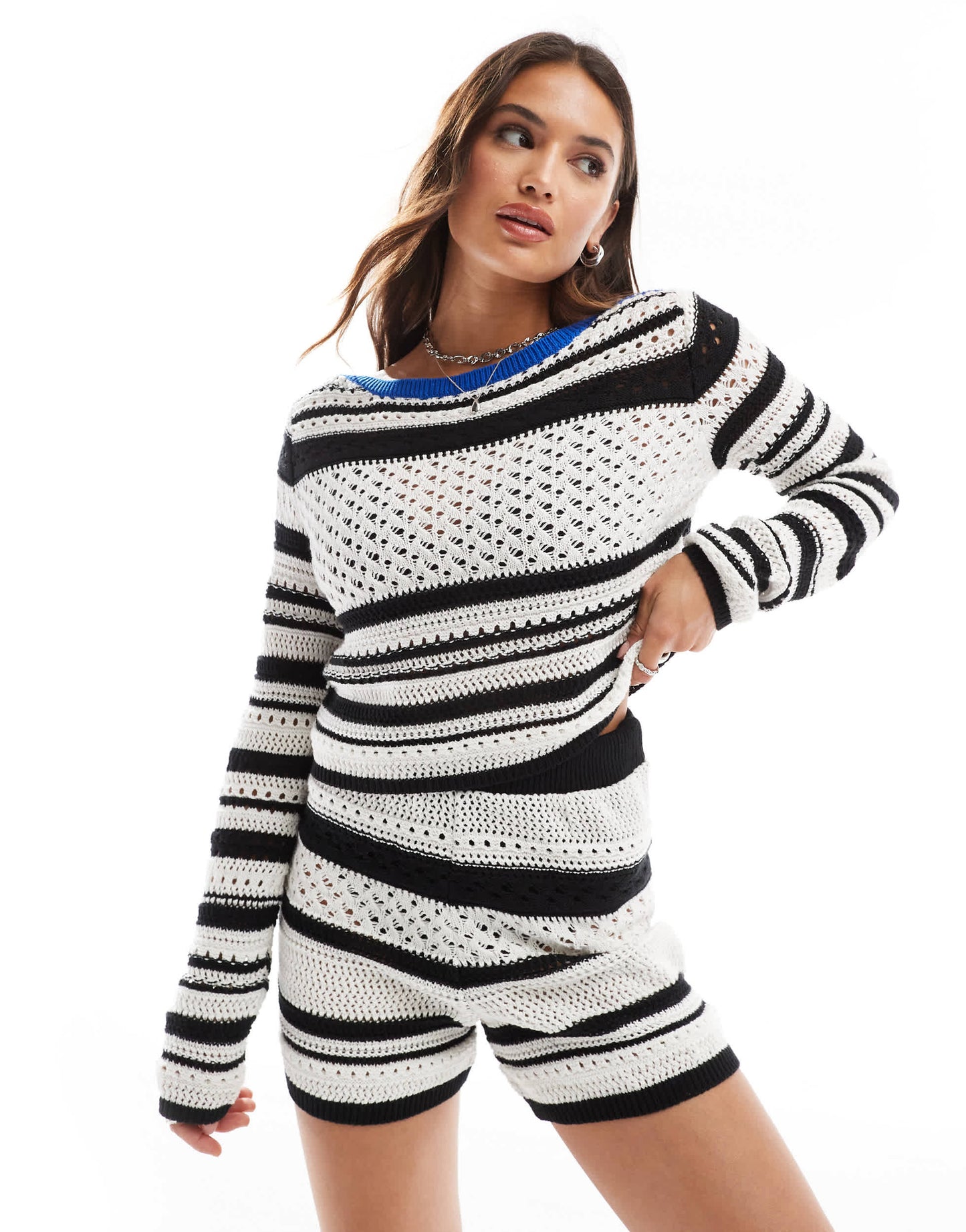 ASOS DESIGN knitted shorts in stitch detail co-ord in mono