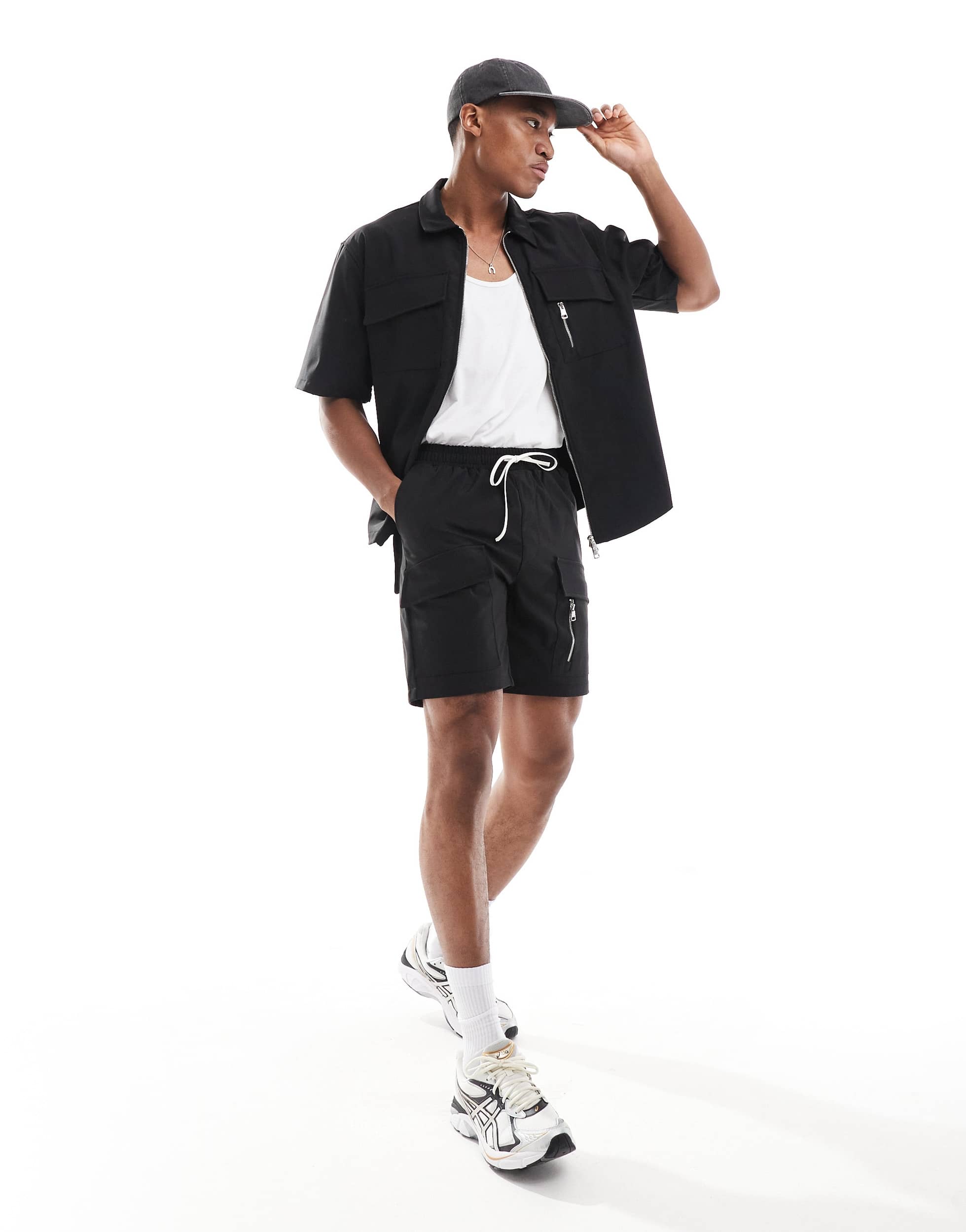 The Couture Club co-ord nylon zip through utility shorts in black