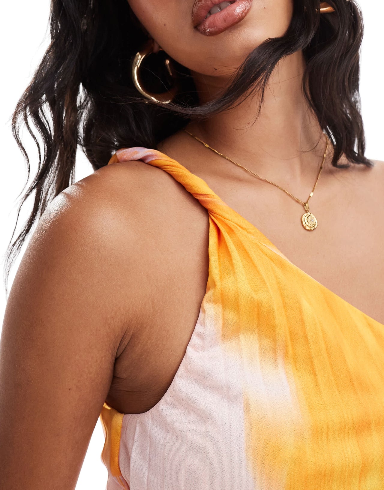 ASOS DESIGN twist one shoulder pleated maxi dress in orange and pink floral