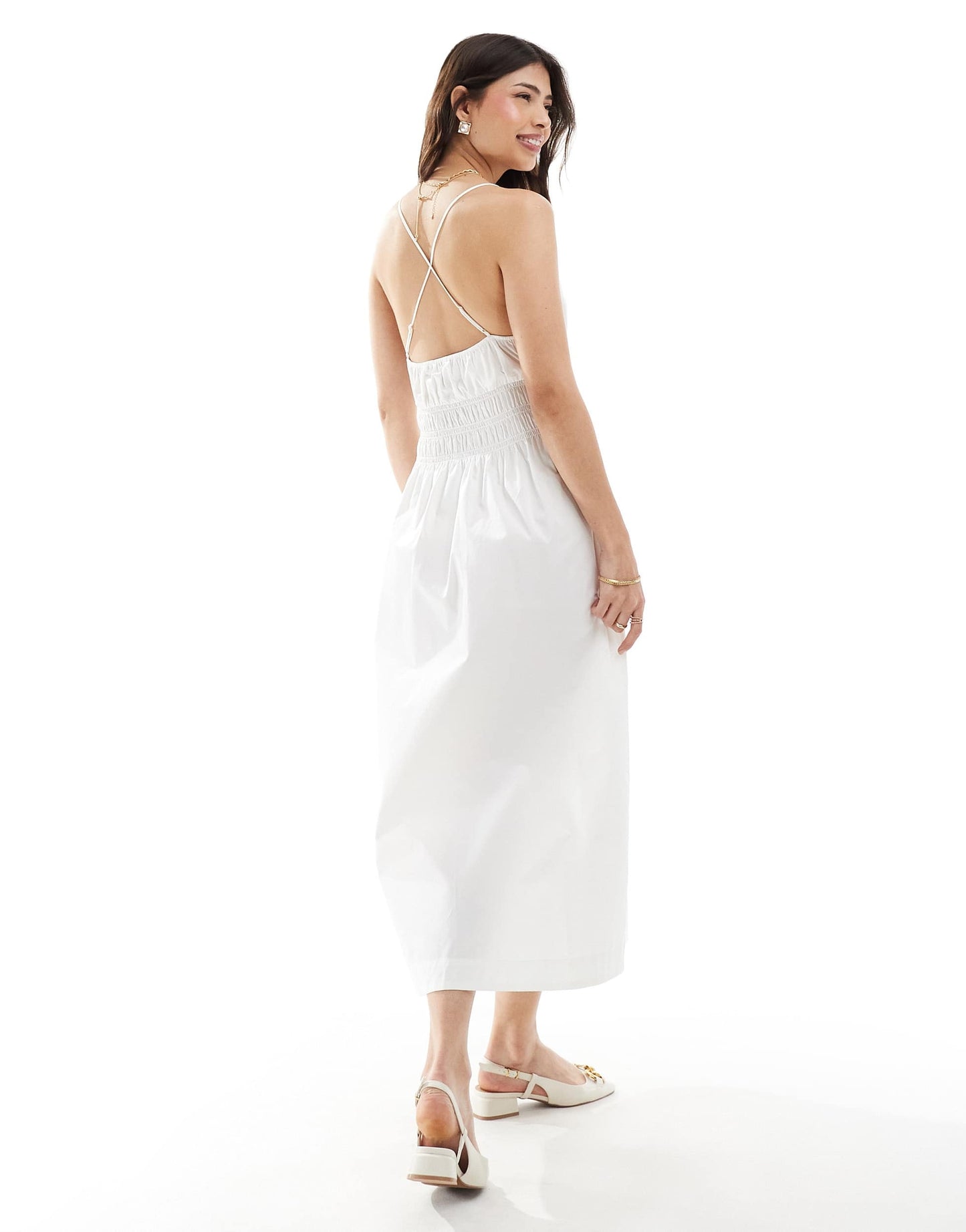 & Other Stories midi baby doll dress with square neck and cami straps in white