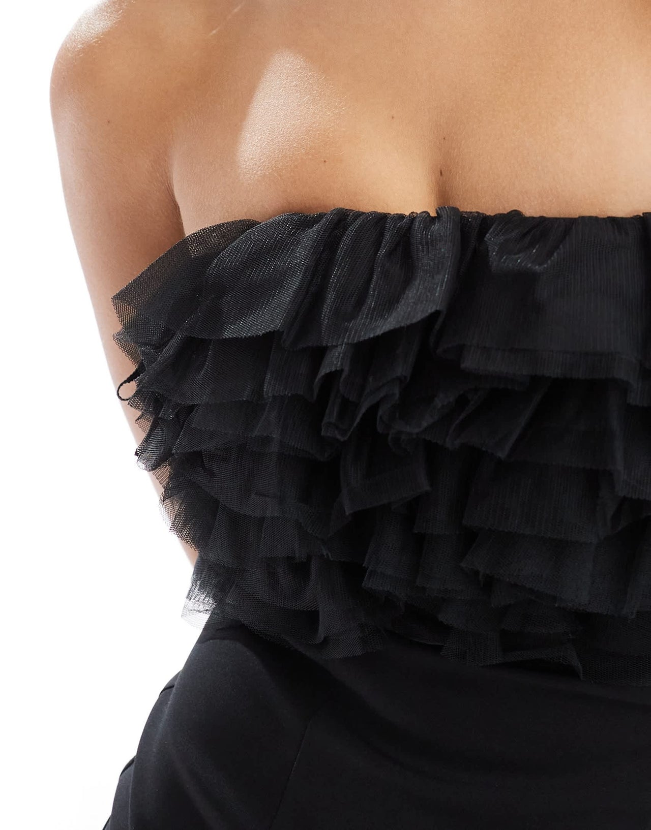 & Other Stories stretch pencil mini dress with tulle bodice in black