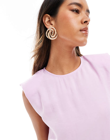 ASOS DESIGN sleeveless shoulder Pad T-shirt midi Dress in light pink