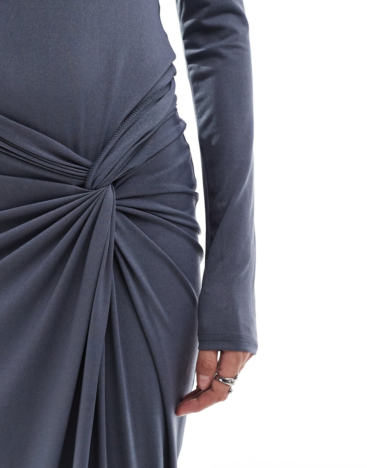Simmi knot detail thigh split maxi skirt co-ord in dark grey