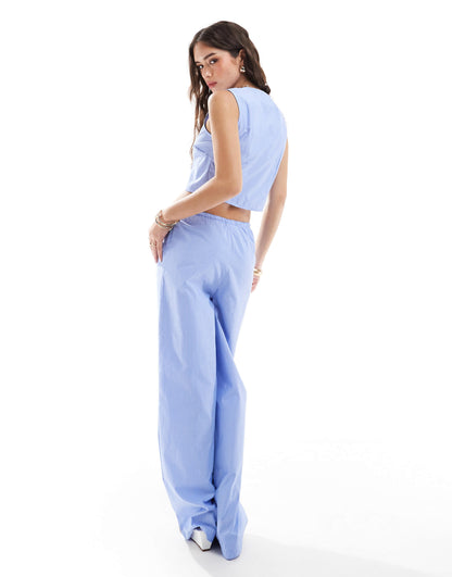New Look stripe wide leg trousers in blue