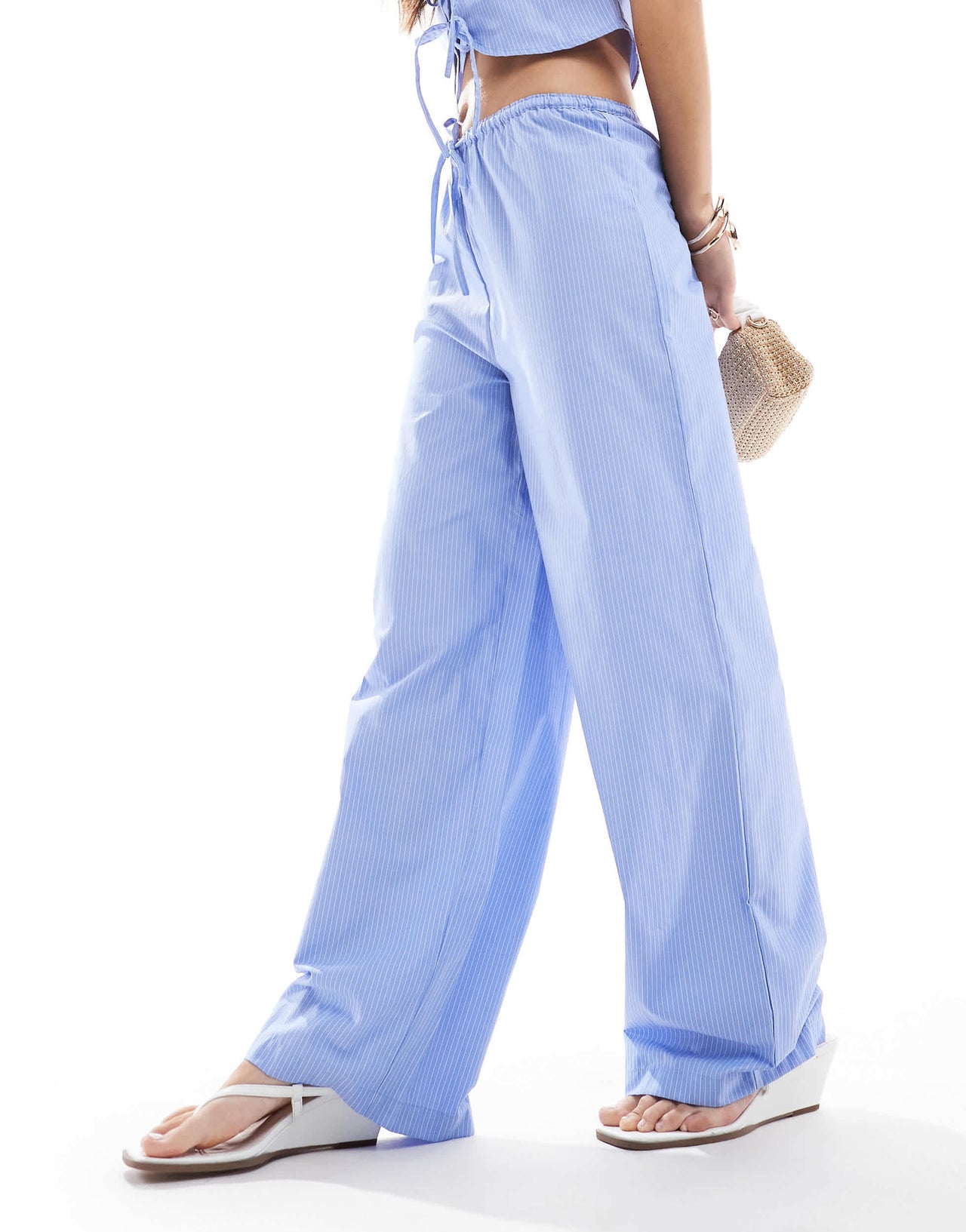 New Look stripe wide leg trousers in blue