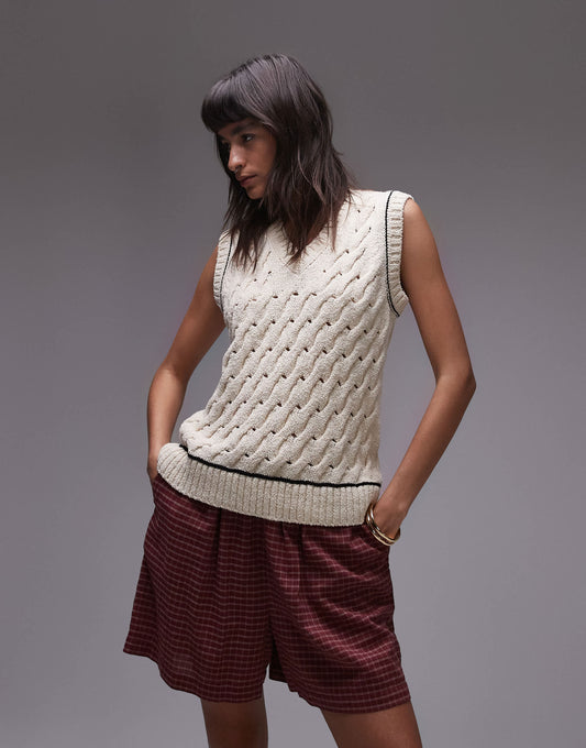 Topshop knitted compact button tank in red