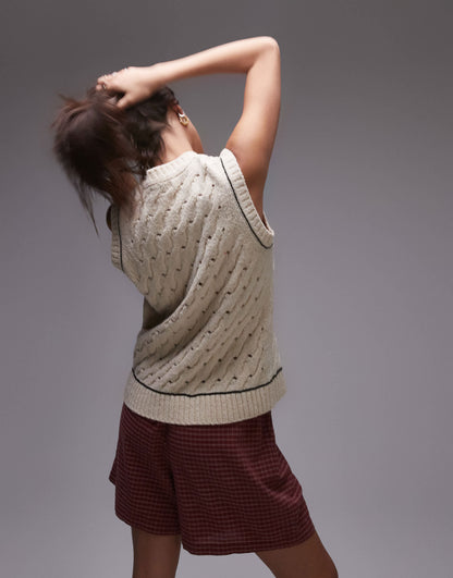 Topshop knitted compact button tank in red