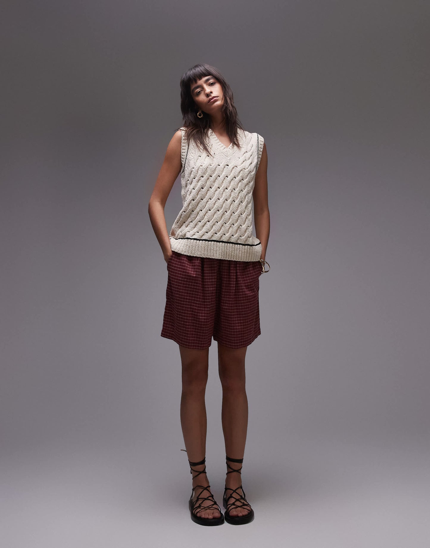 Topshop knitted compact button tank in red