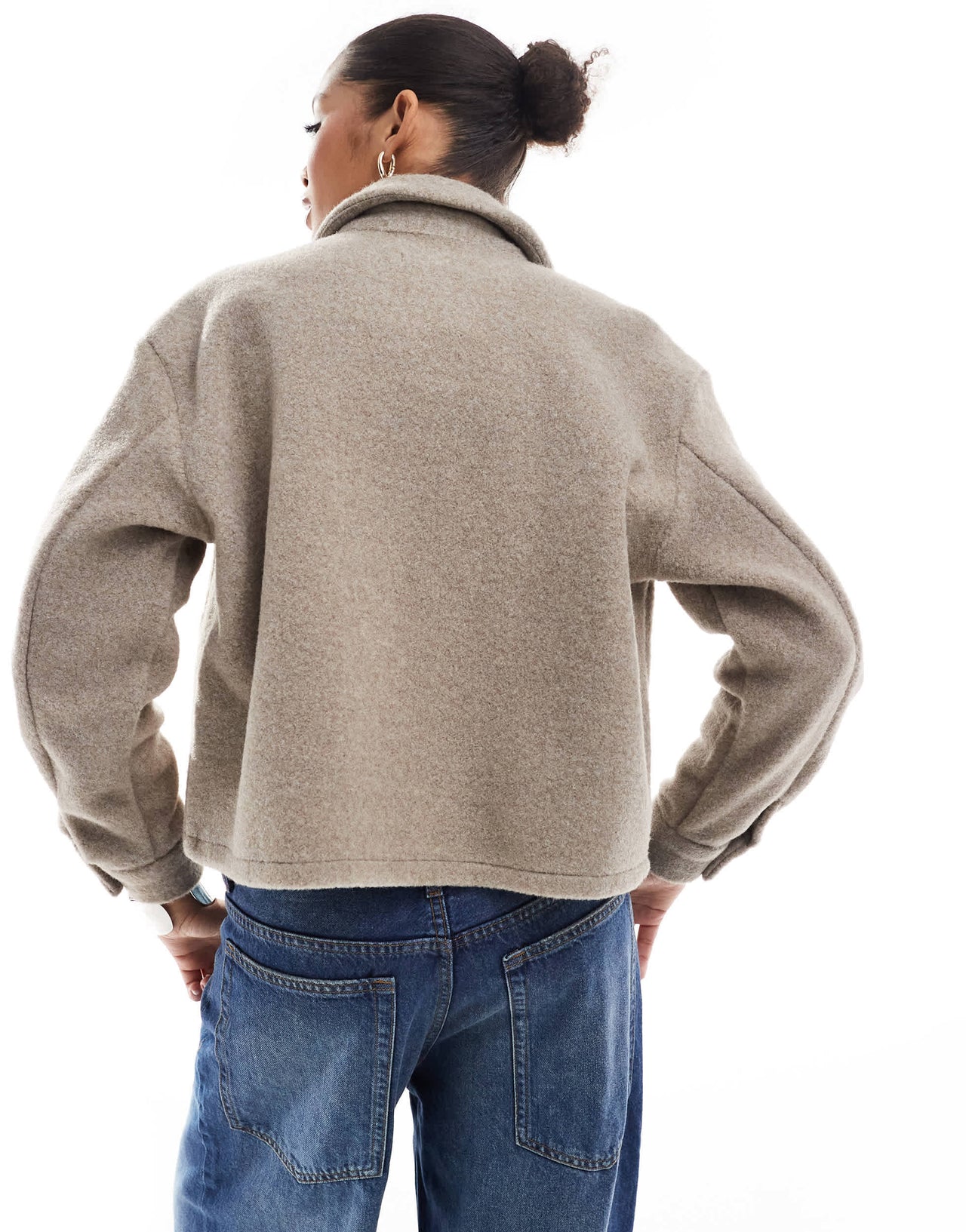 New Look cropped knitted shacket in mink