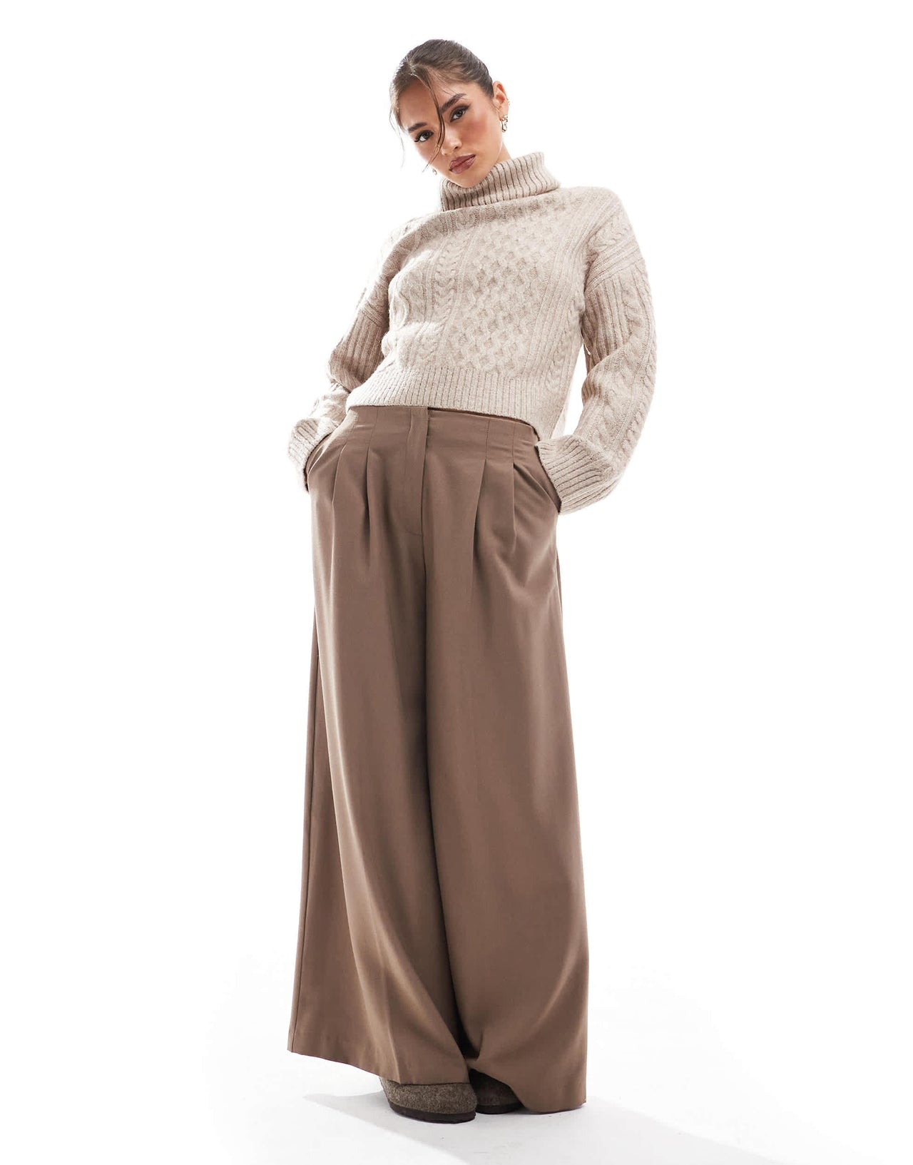 New Look cable roll neck jumper in cream