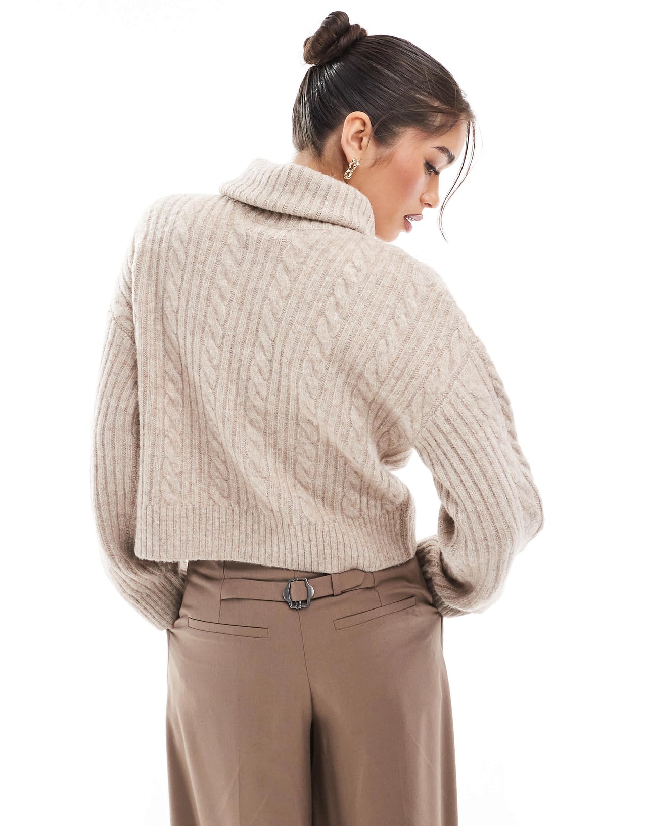 New Look cable roll neck jumper in cream