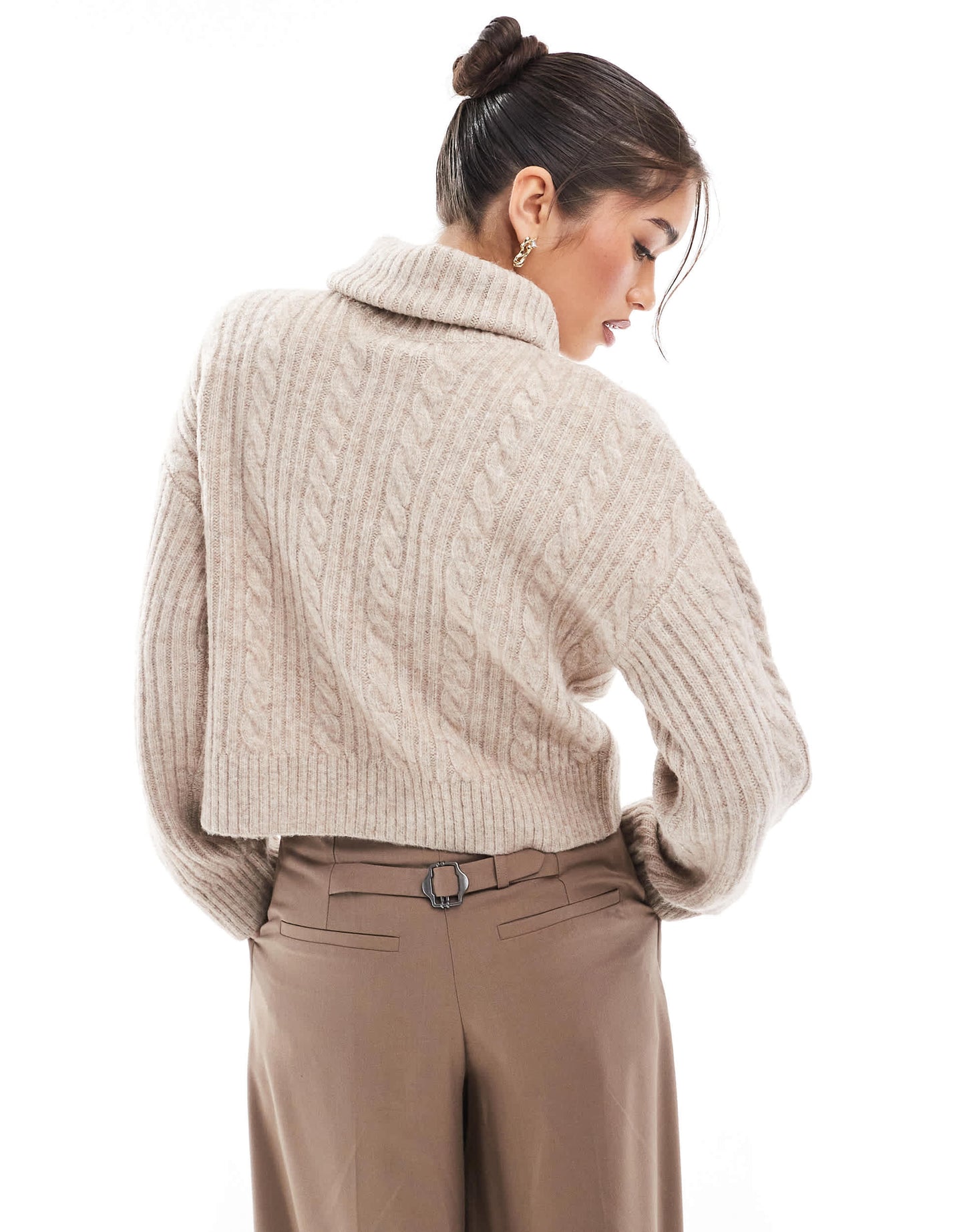 New Look cable roll neck jumper in cream