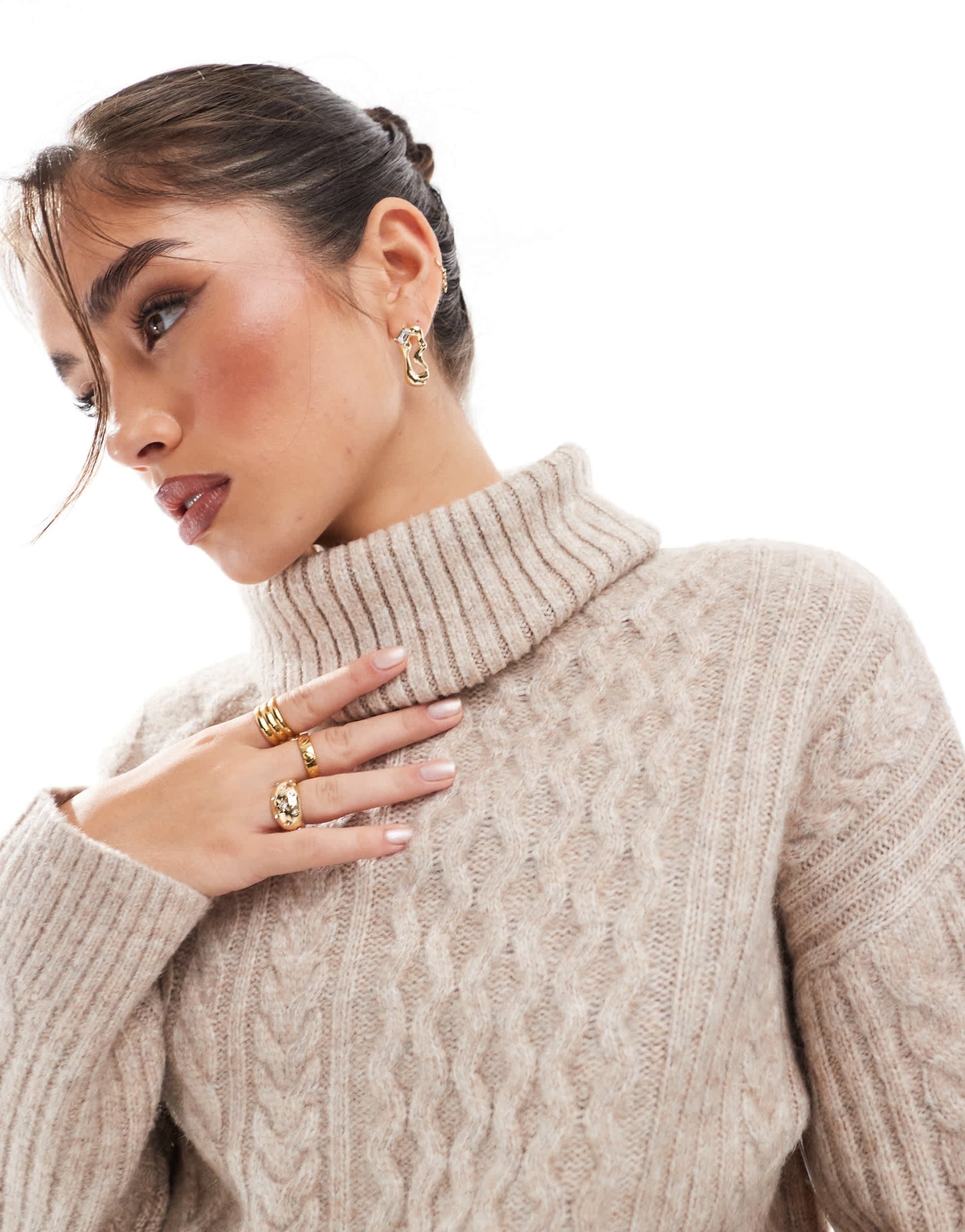 New Look cable roll neck jumper in cream
