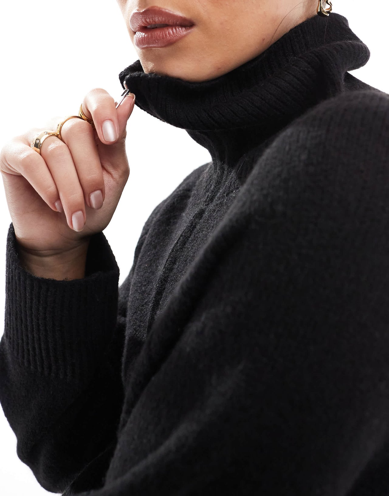 New Look knitted half zip mini dress in black