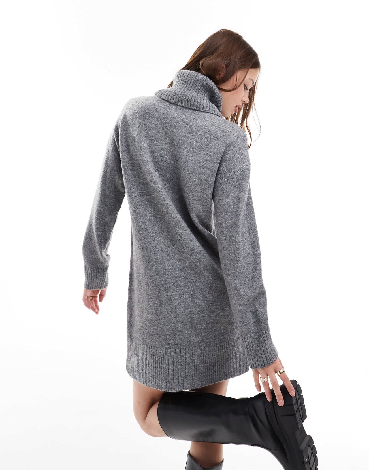 New Look roll neck knitted mini dress in grey