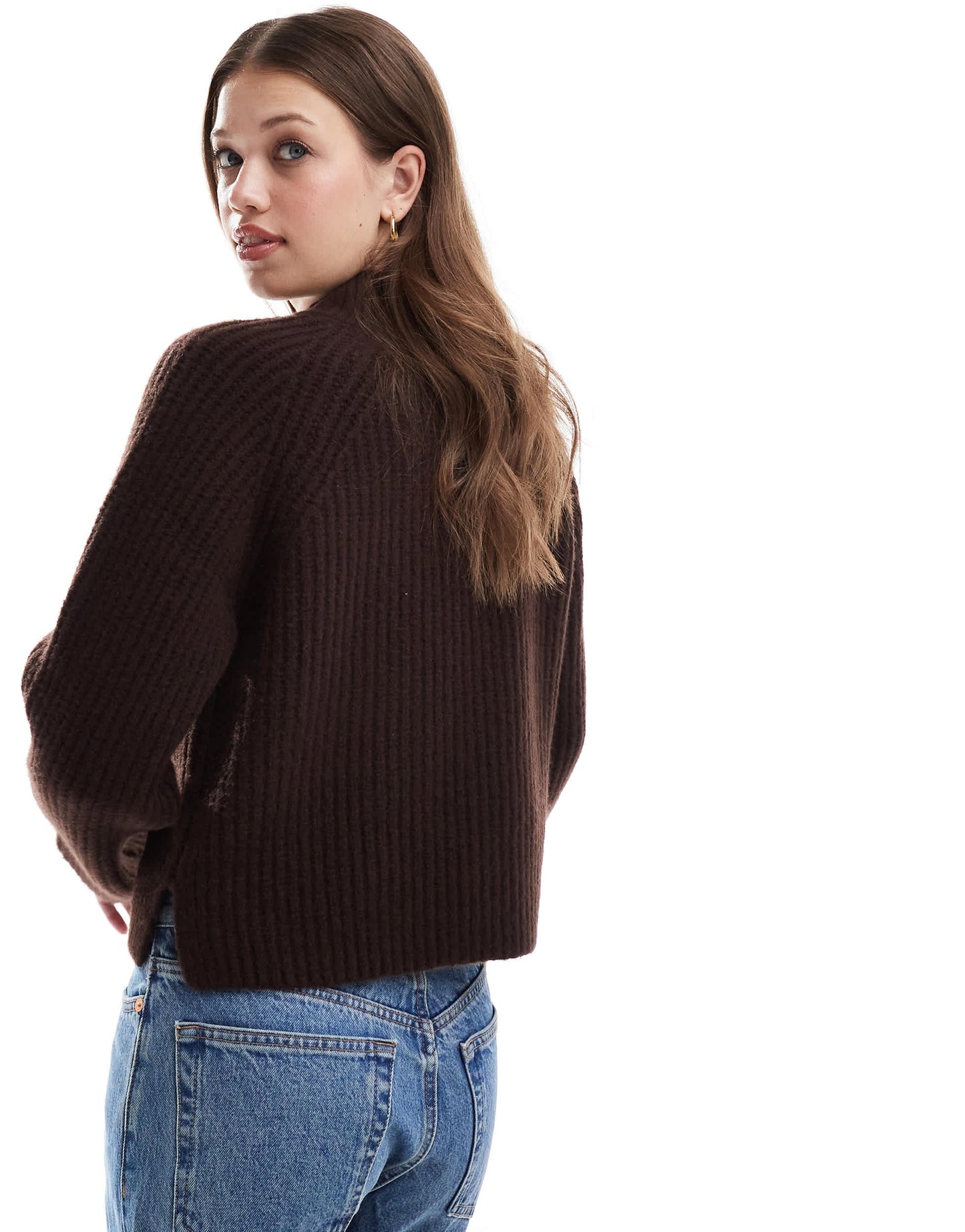 New Look ribbed raglan jumper in brown
