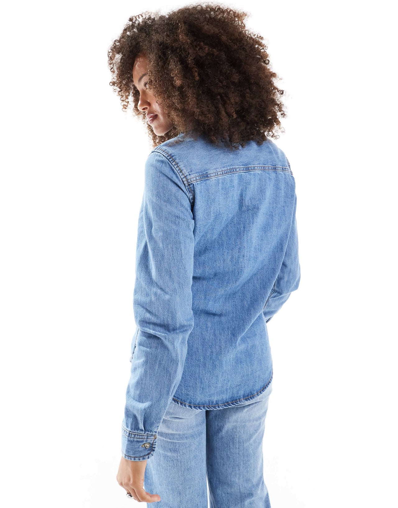 ASOS DESIGN easy denim shirt in midwash blue