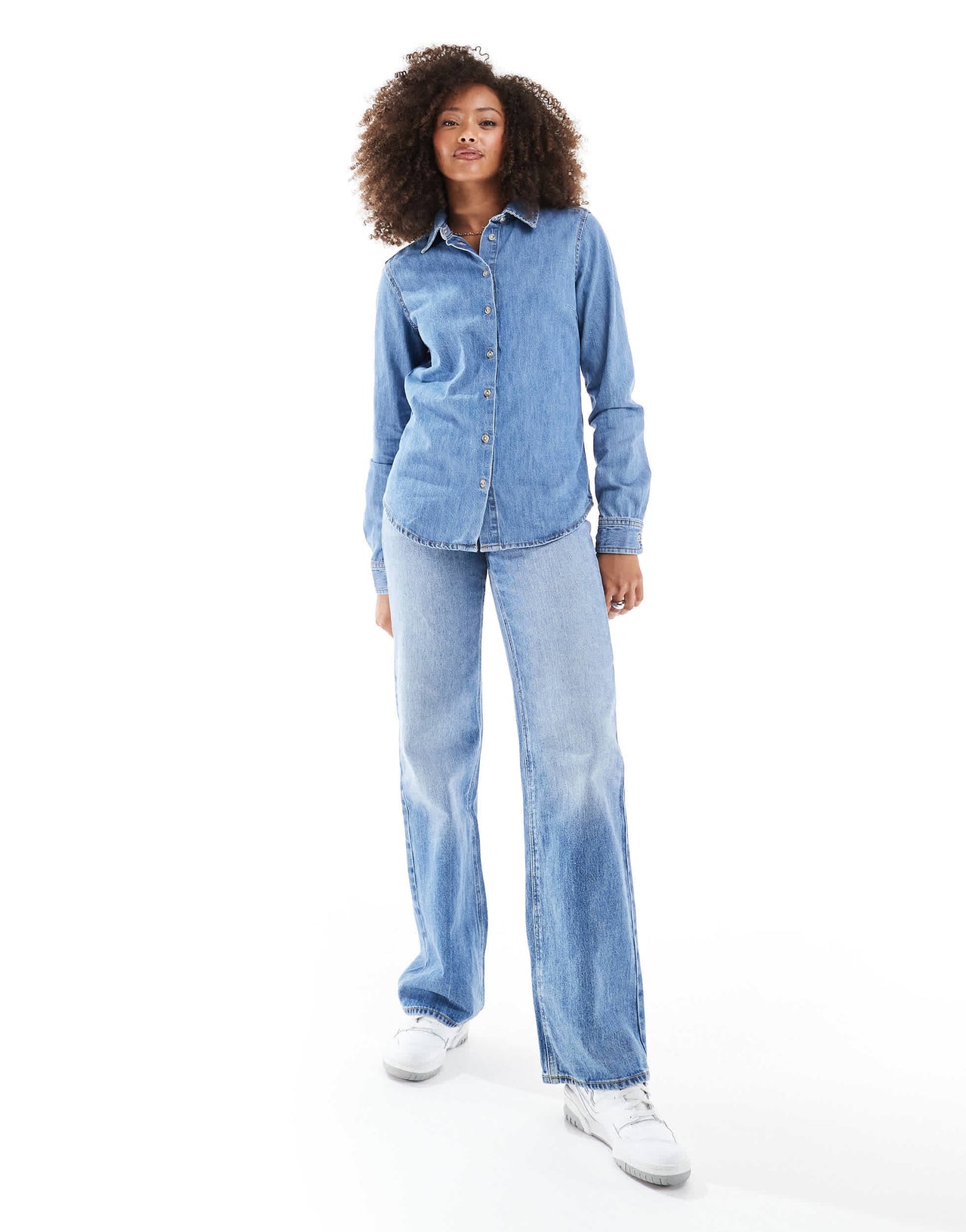 ASOS DESIGN easy denim shirt in midwash blue
