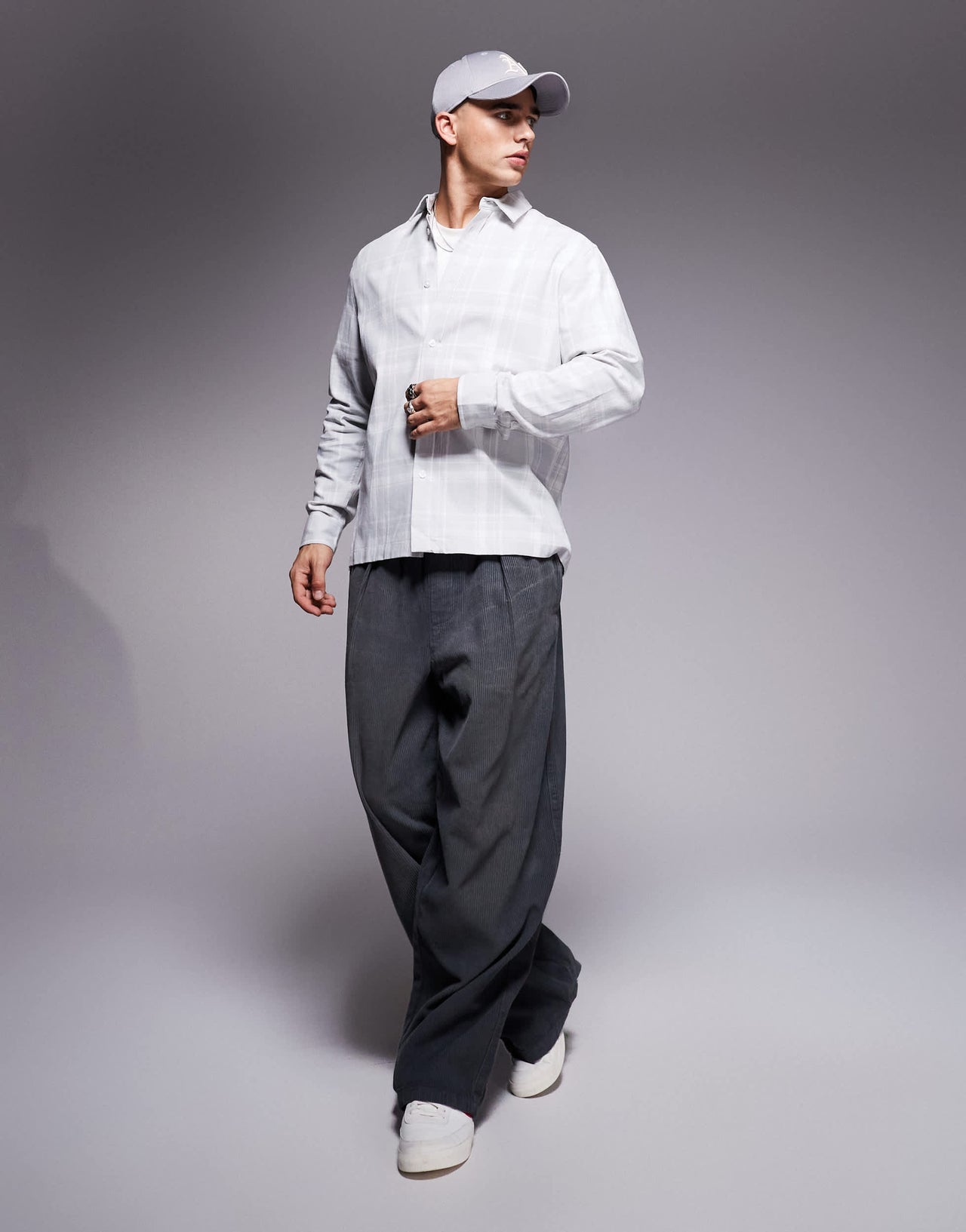 ASOS DESIGN slim check shirt in grey