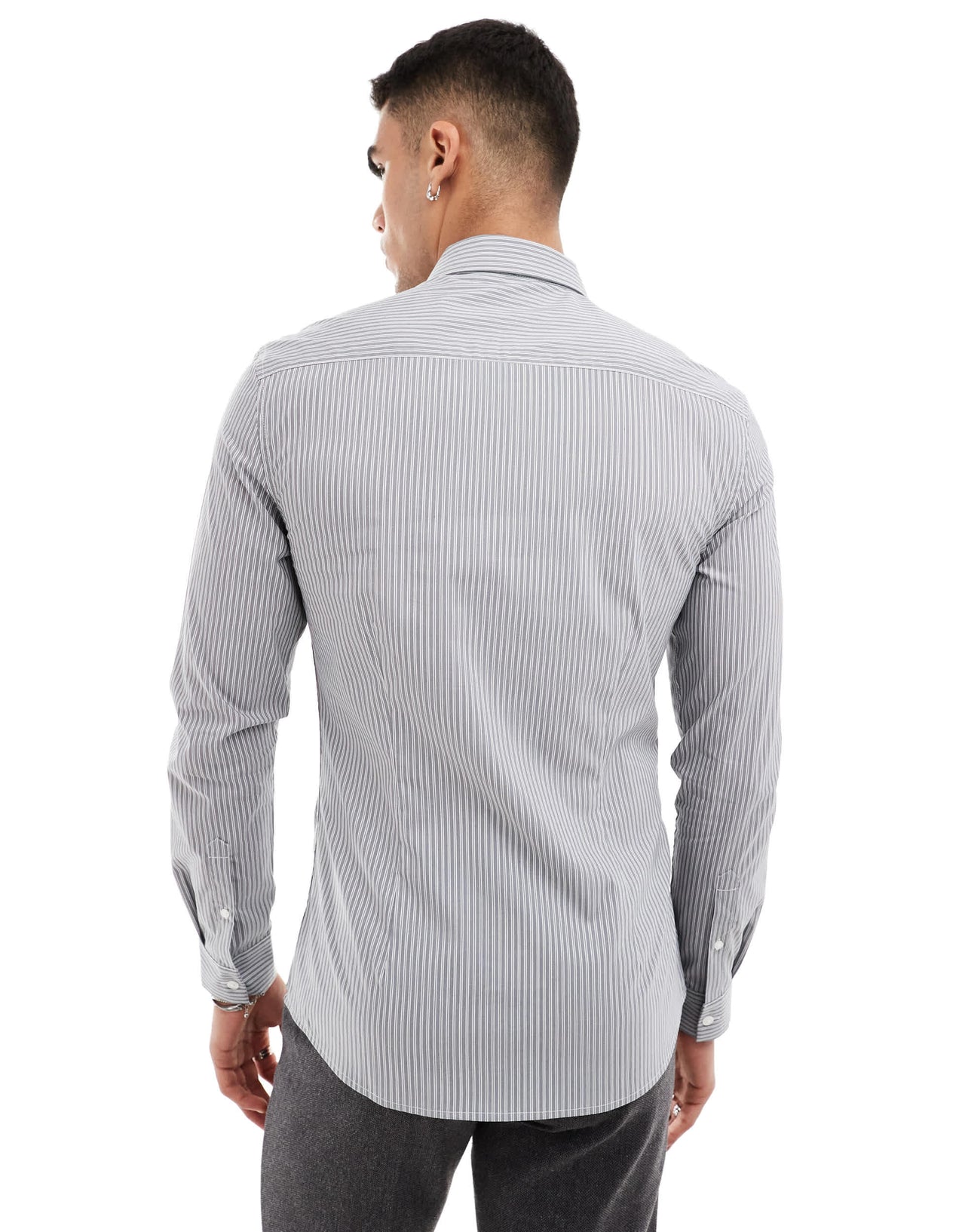 ASOS DESIGN skinny shirt with square collar in charcoal