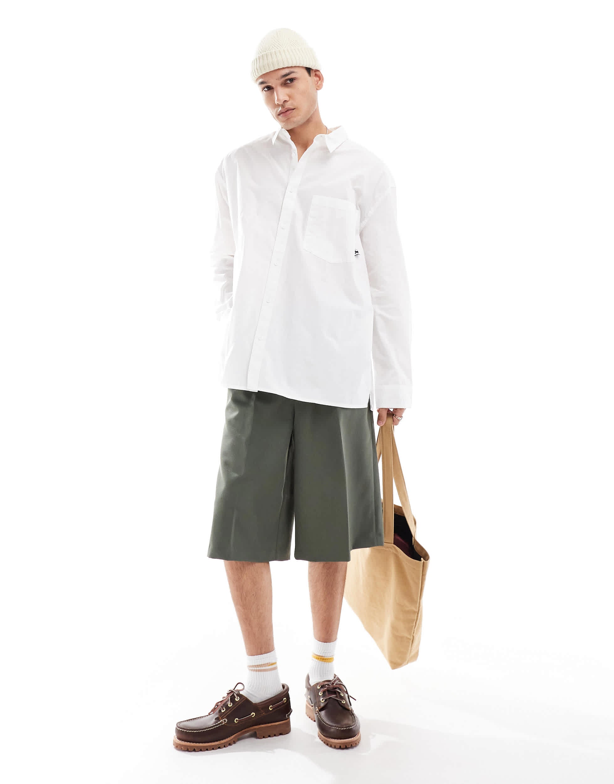 COLLUSION poplin oversized long sleeve shirt in white