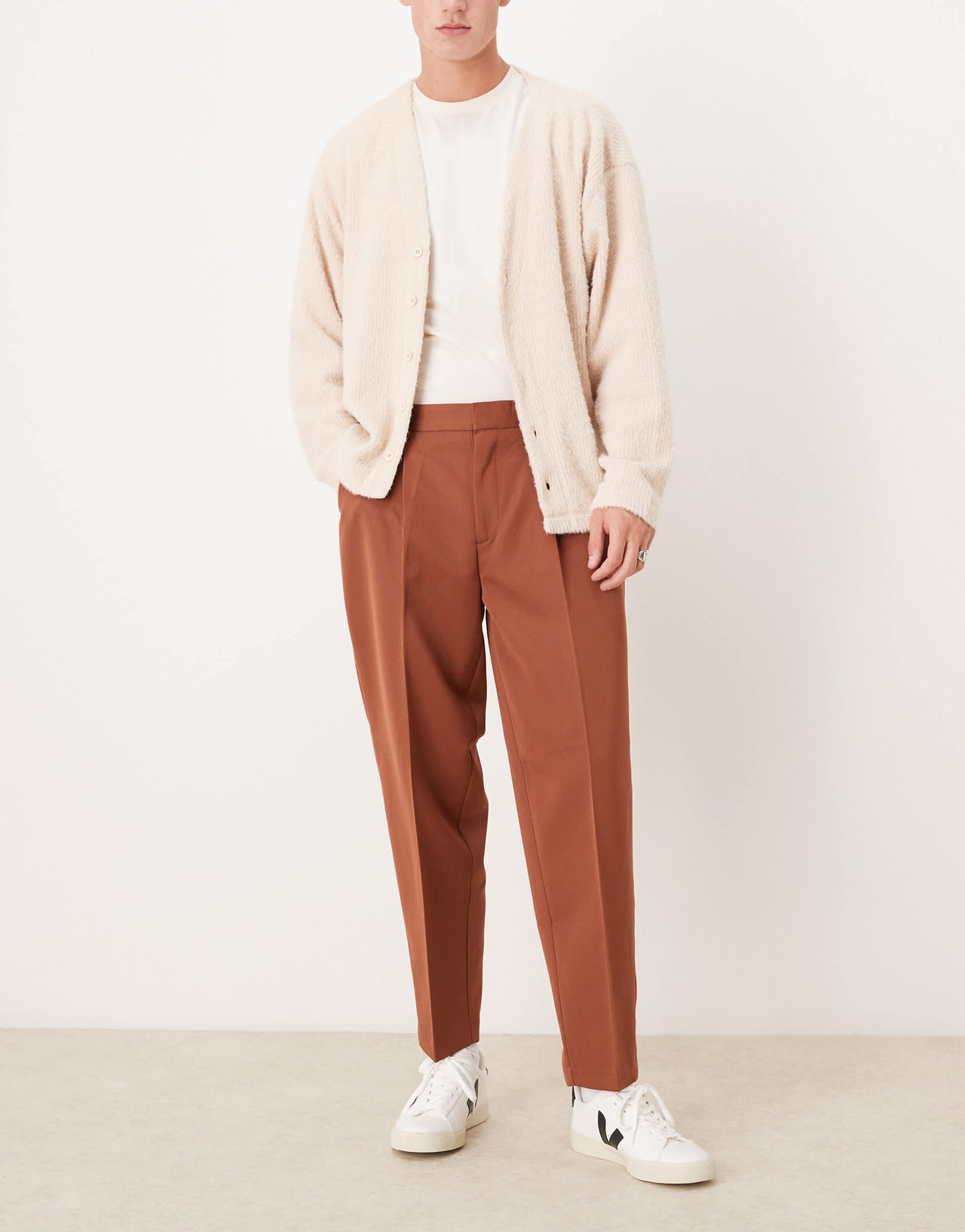 ASOS DESIGN smart oversized tapered trousers with front pleat in rust