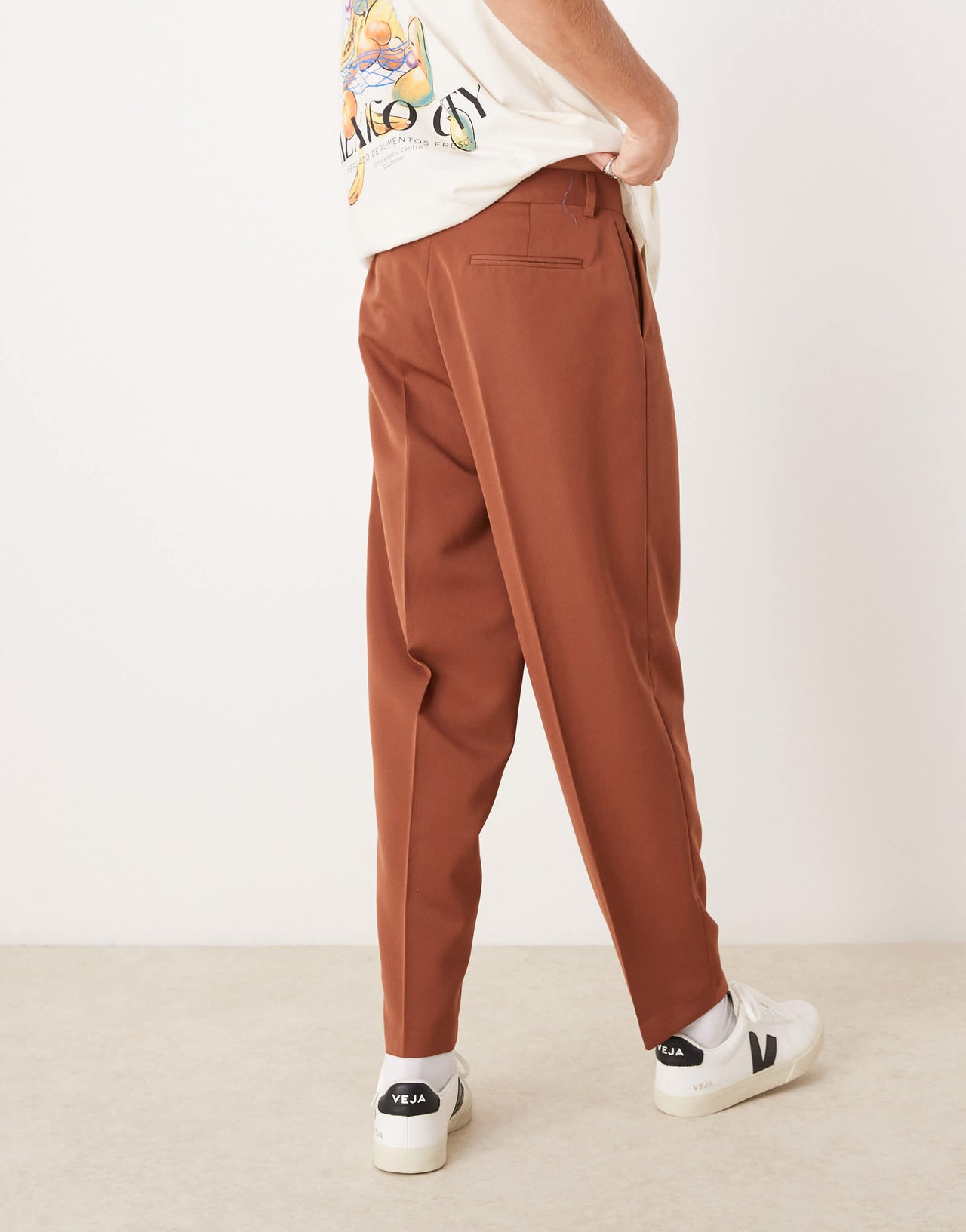 ASOS DESIGN smart oversized tapered trousers with front pleat in rust