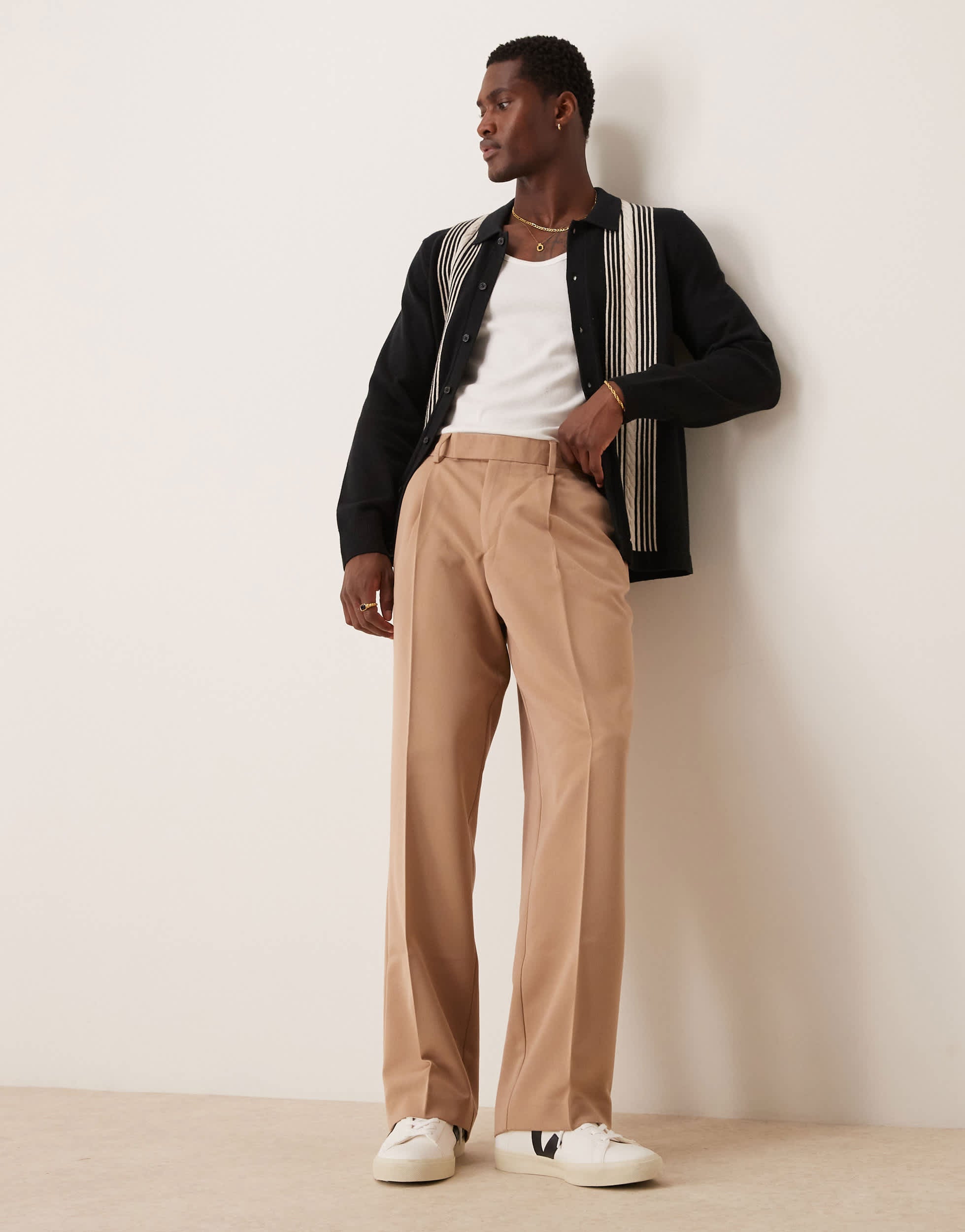 ASOS DESIGN smart wide leg trousers with front pleat in camel
