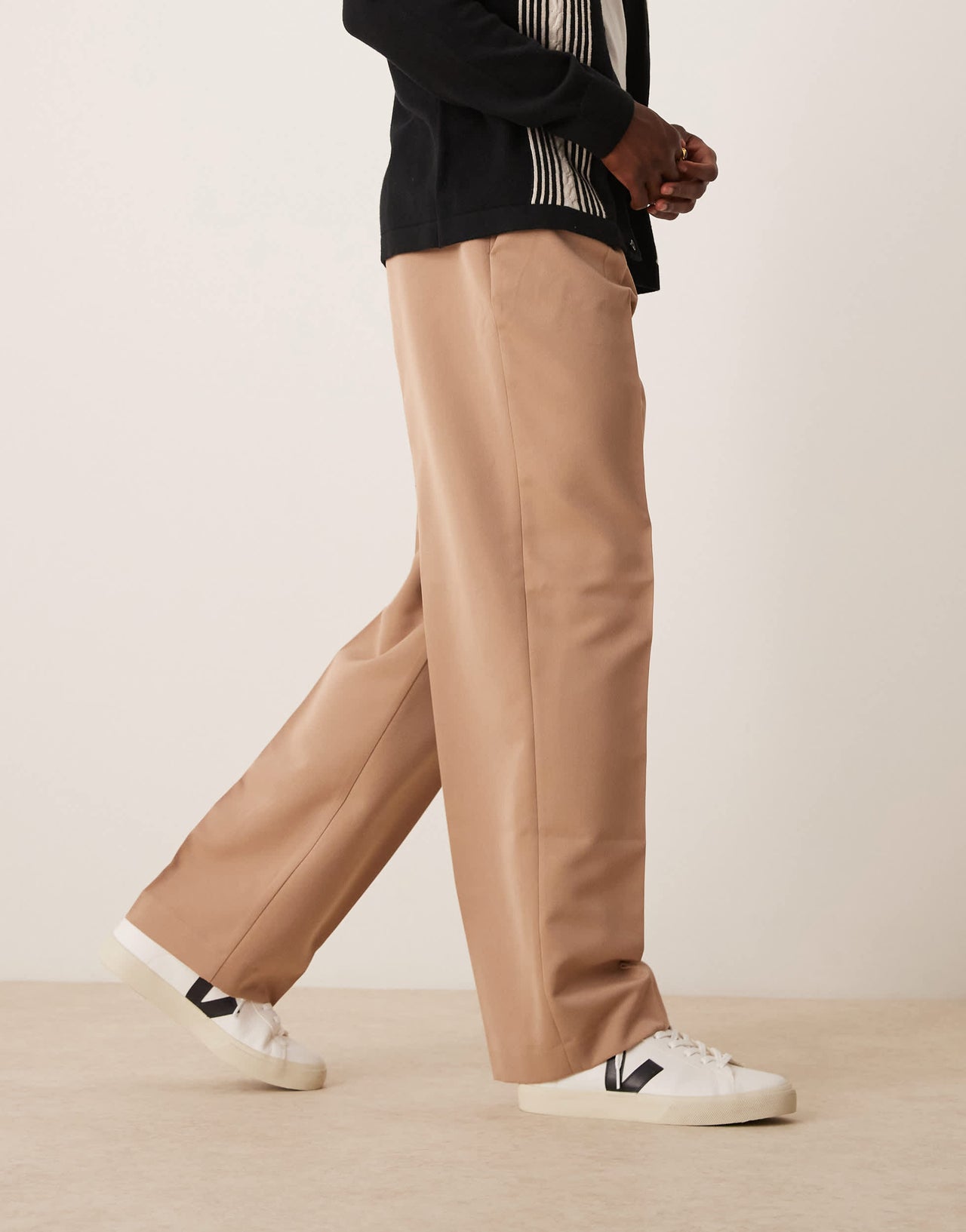 ASOS DESIGN smart wide leg trousers with front pleat in camel