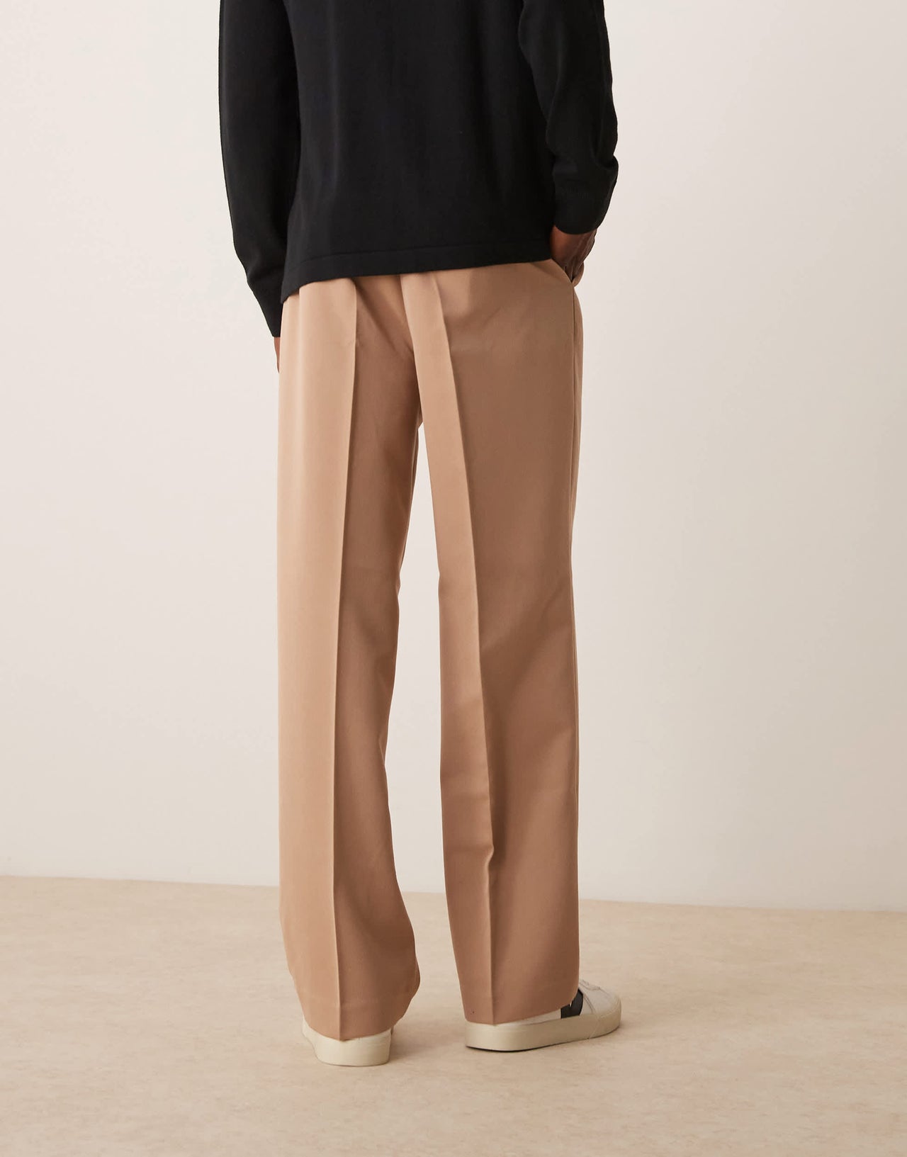 ASOS DESIGN smart wide leg trousers with front pleat in camel