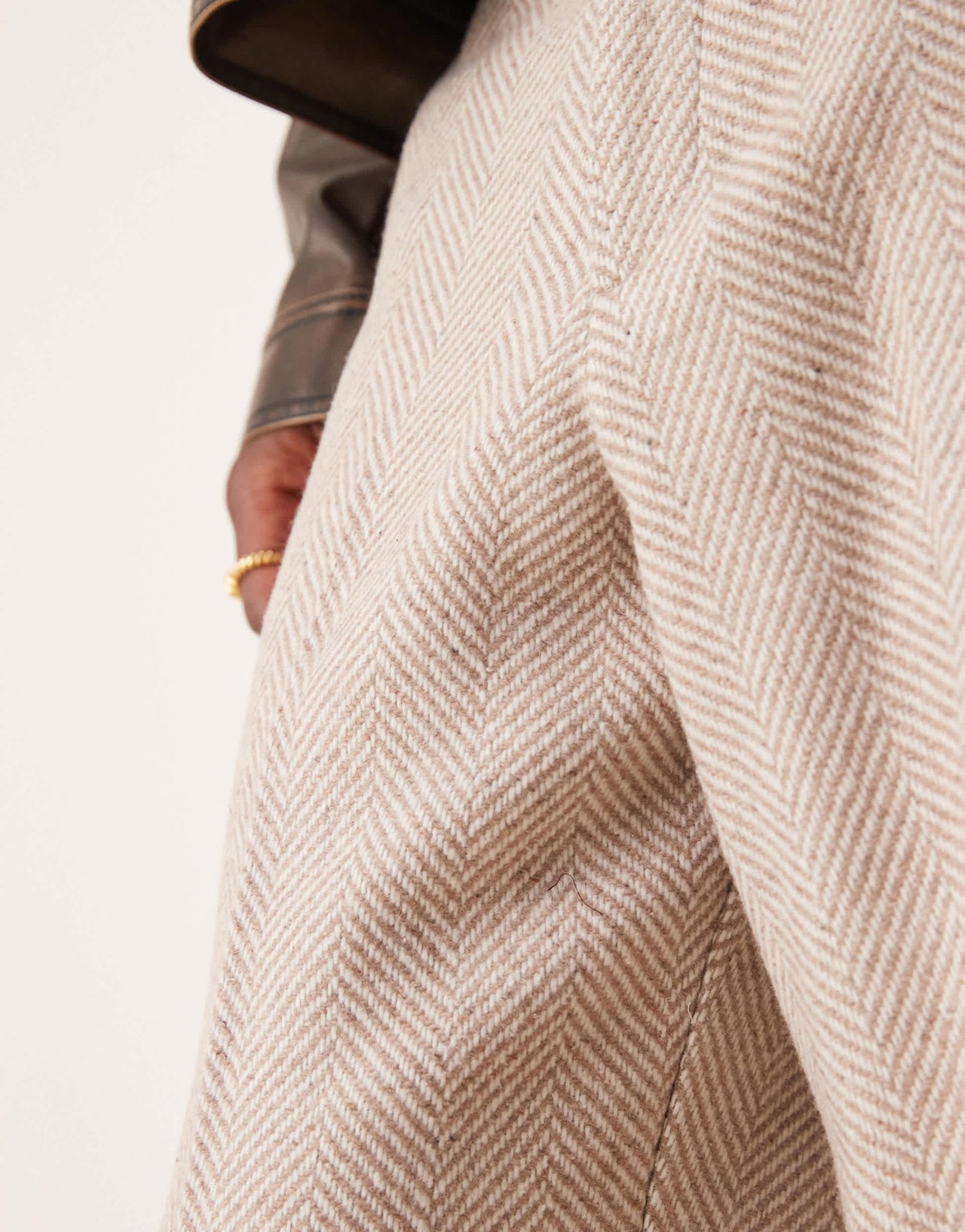 ASOS DESIGN smart wide leg wool blend herringbone trousers in stone