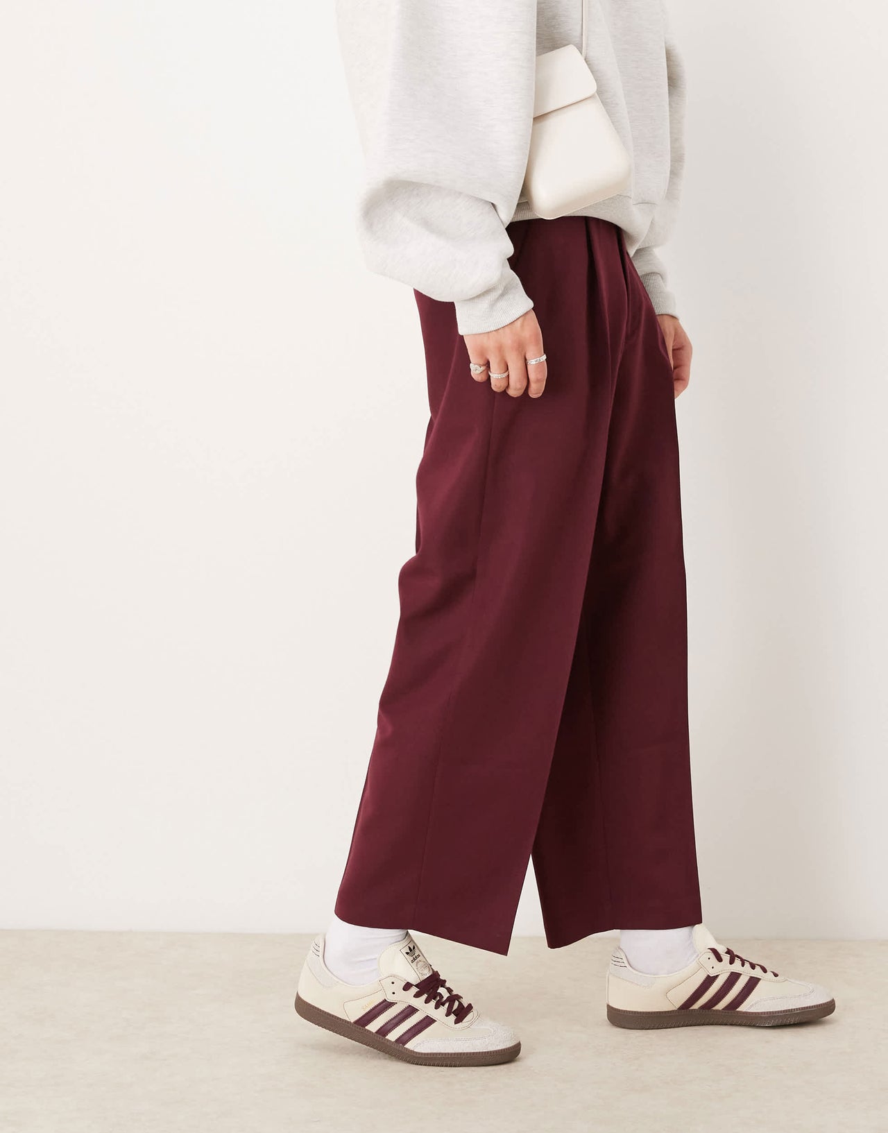 ASOS DESIGN smart balloon trousers with front pleat in burgundy