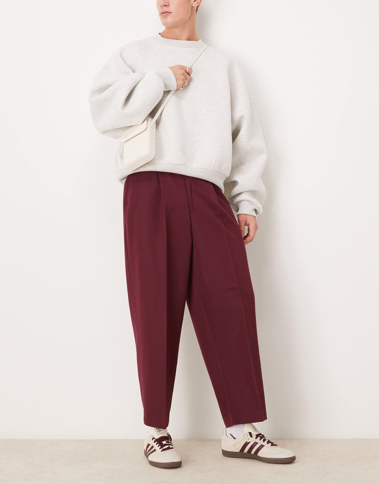 ASOS DESIGN smart balloon trousers with front pleat in burgundy