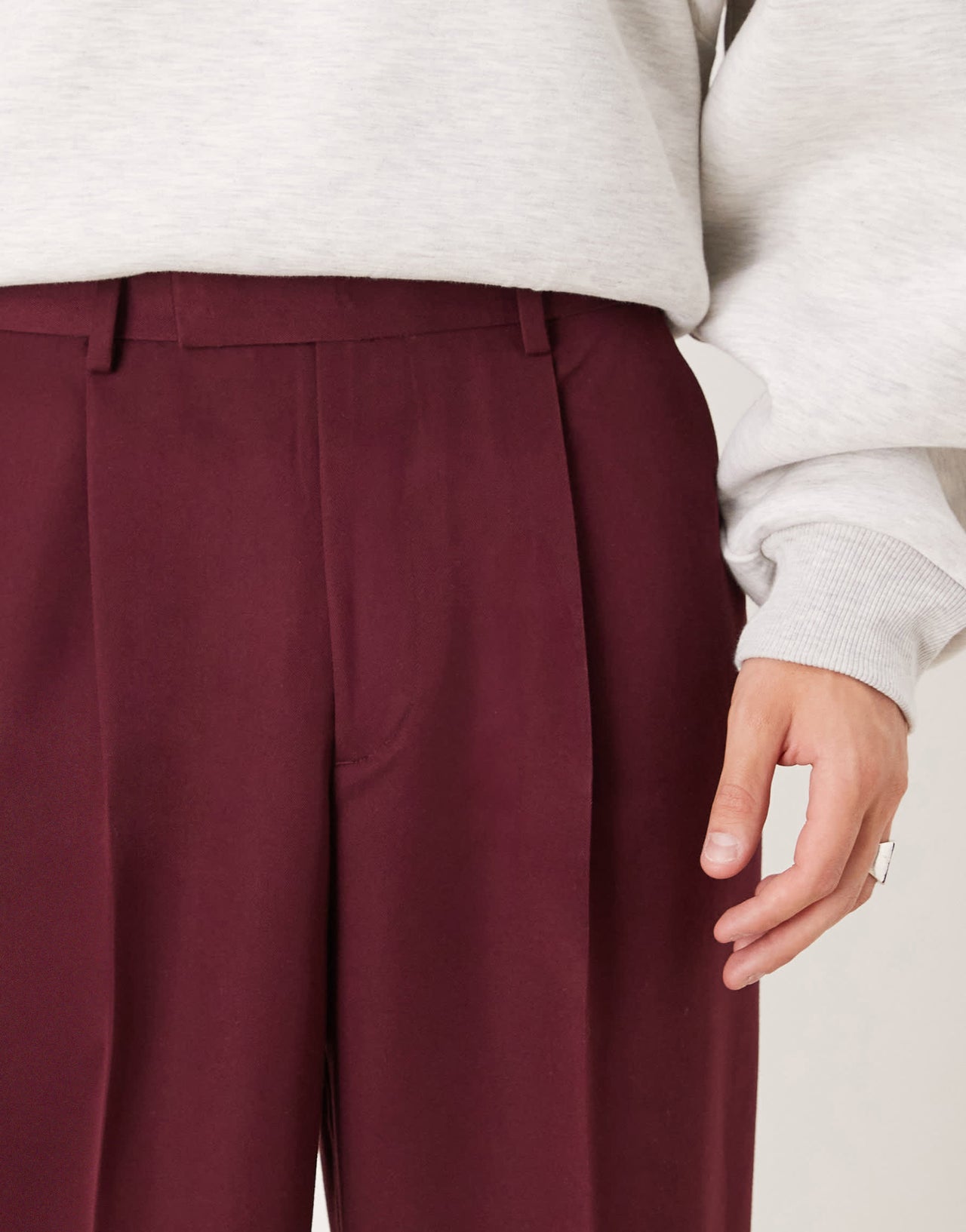 ASOS DESIGN smart balloon trousers with front pleat in burgundy