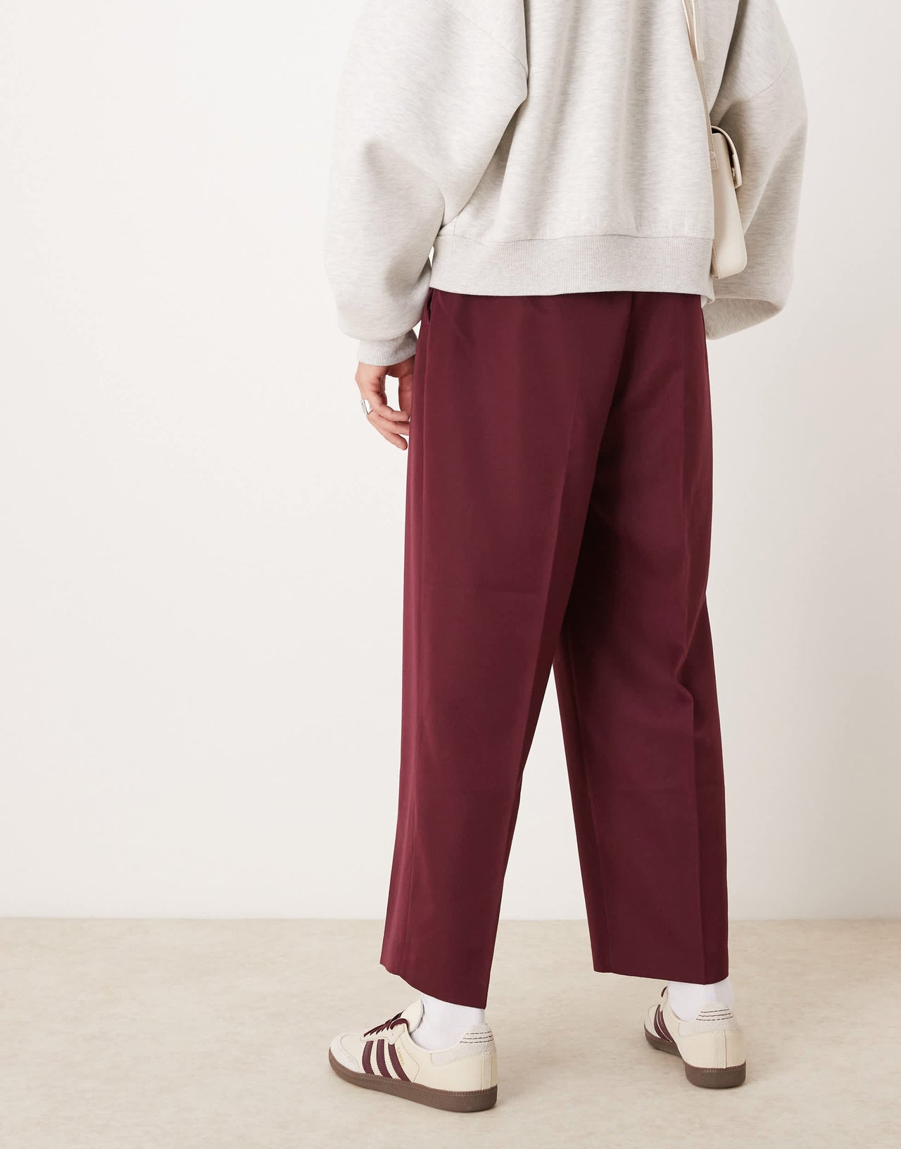 ASOS DESIGN smart balloon trousers with front pleat in burgundy