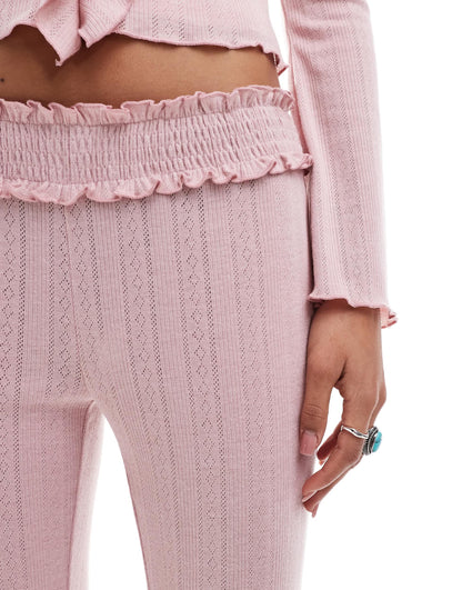 Kiss The Sky pointelle low waist trousers in pink