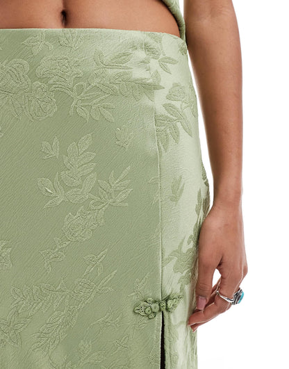 Kiss The Sky floral jacquard maxi skirt in green