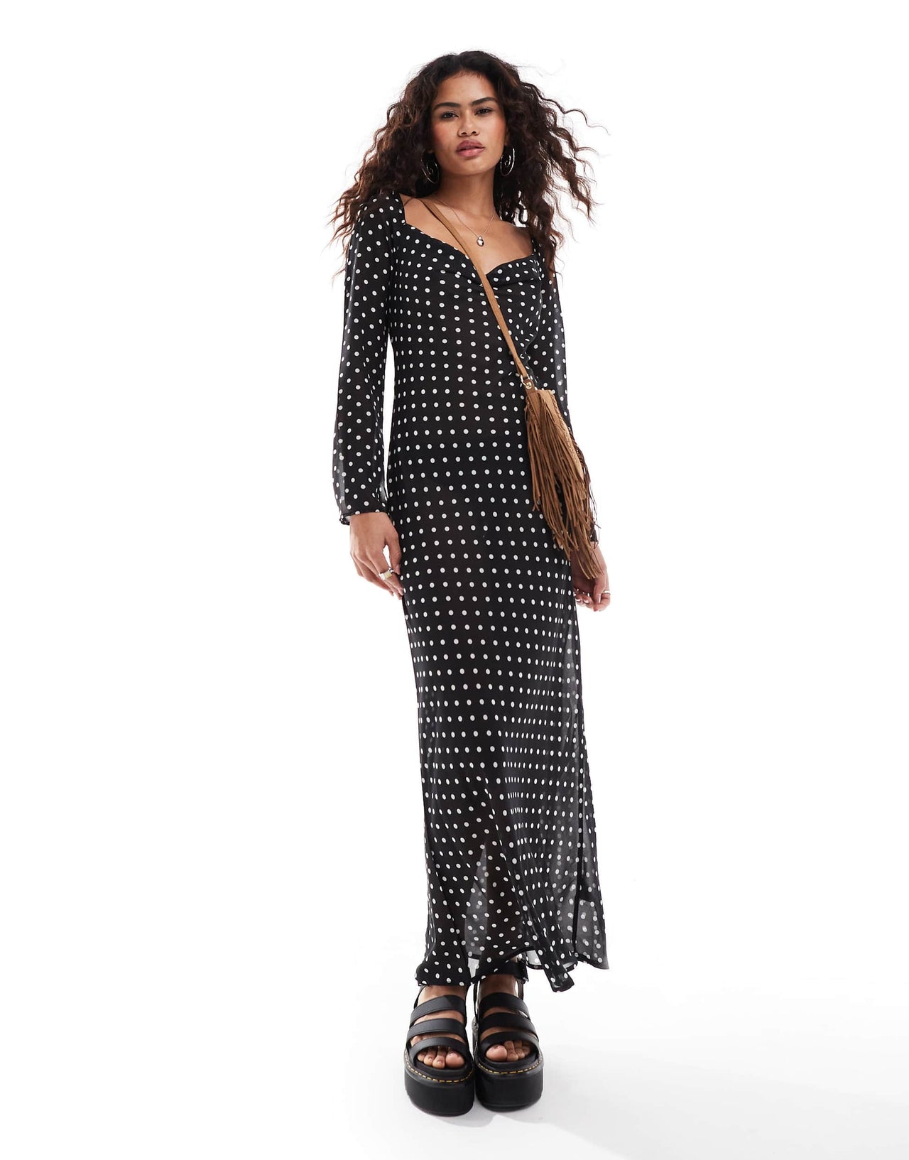 Kiss The Sky polka dot print cowl maxi dress in black and white