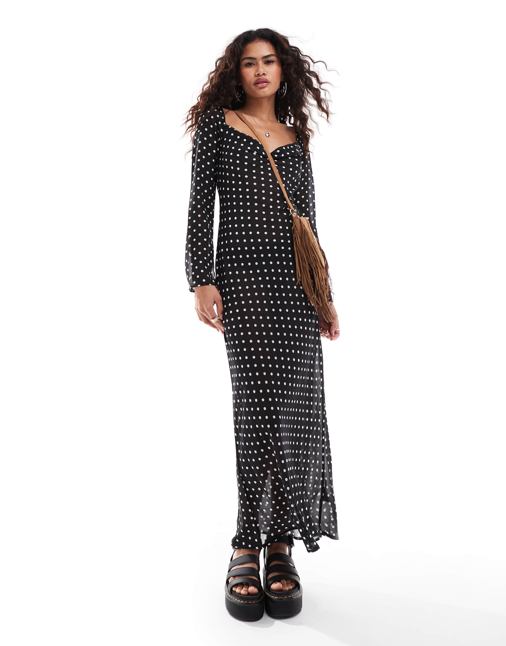 Kiss The Sky polka dot print cowl maxi dress in black and white