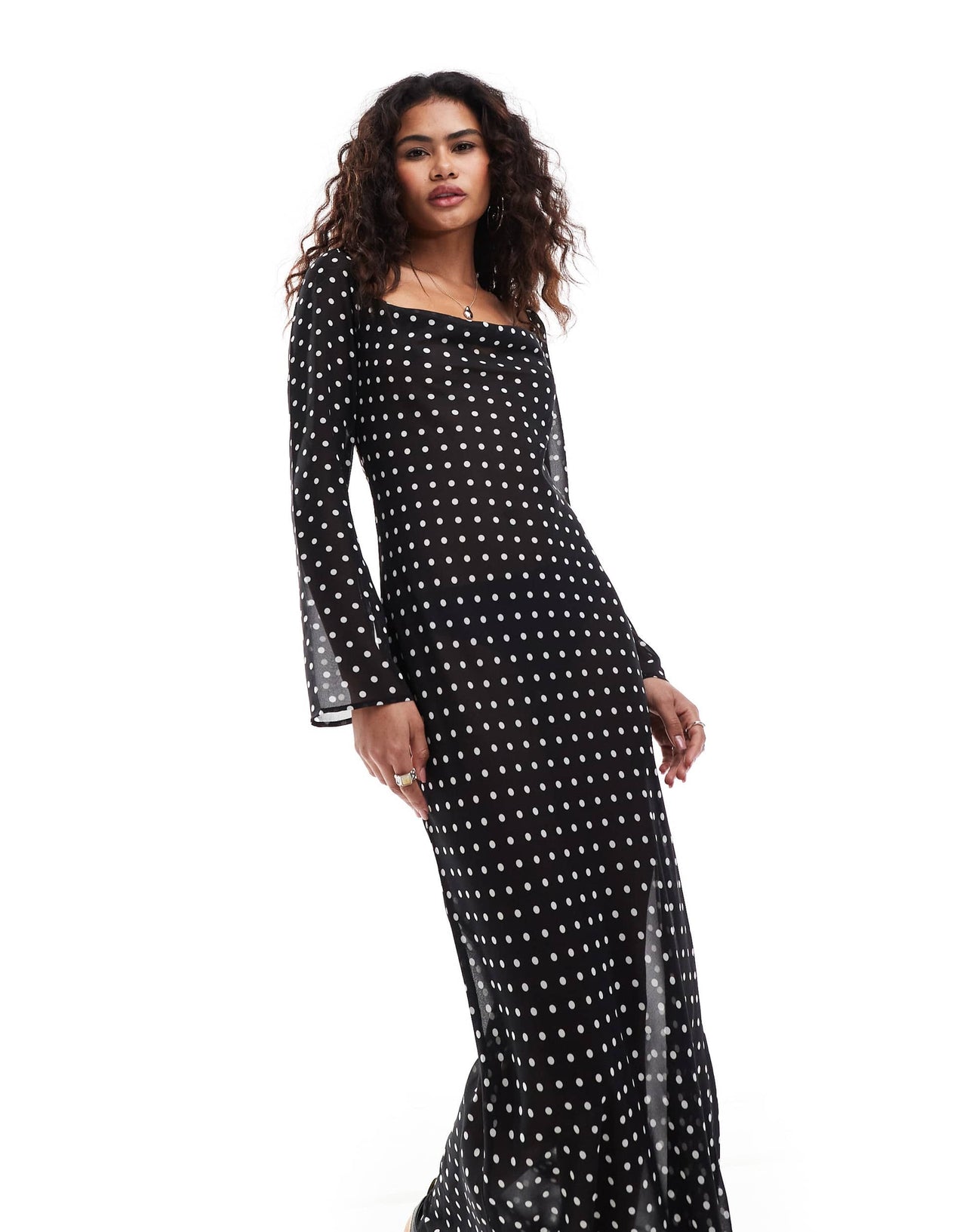 Kiss The Sky polka dot print cowl maxi dress in black and white