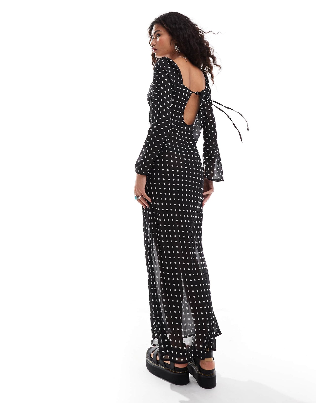 Kiss The Sky polka dot print cowl maxi dress in black and white