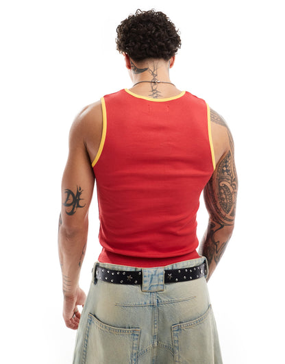 COLLUSION festival vintage sports vest in red with Espania print