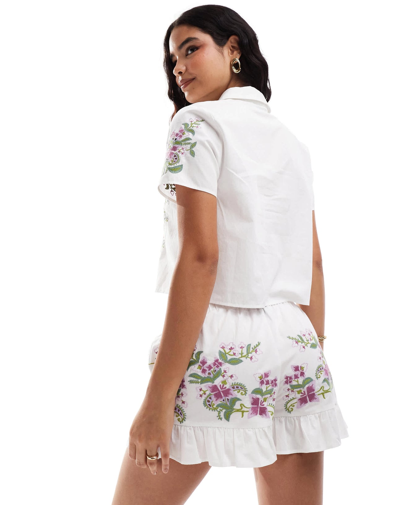 ASOS DESIGN  embroidered floral co-ord short in white
