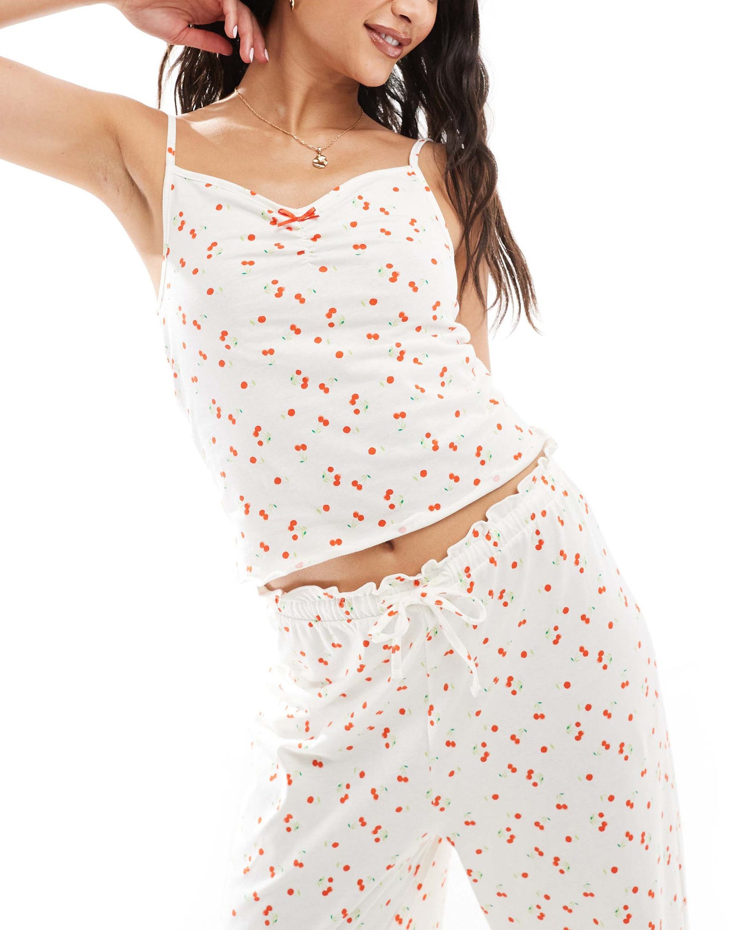ASOS DESIGN mix & match cherry print&nbsp; frill edge cami vest pyjama top