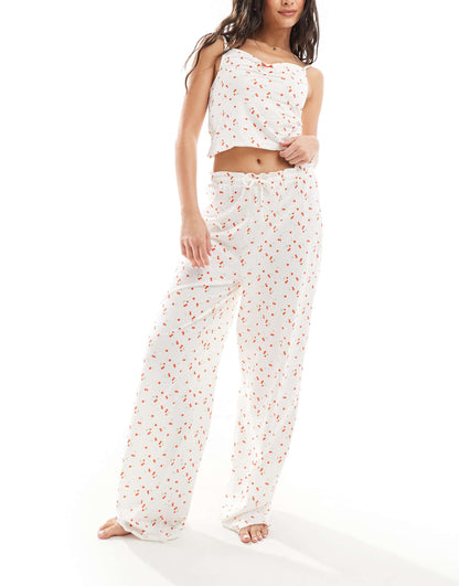ASOS DESIGN mix & match cherry print&nbsp; frill edge cami vest pyjama top