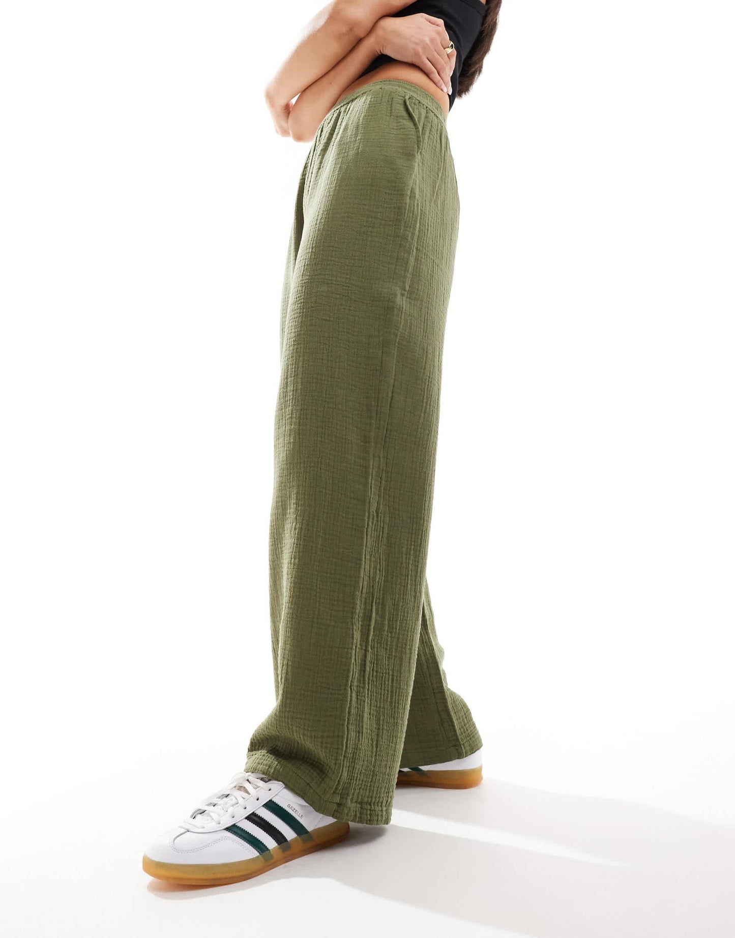 Stradivarius textured trouser in khaki