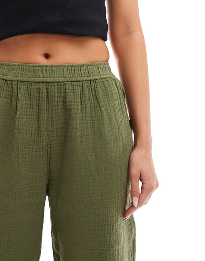 Stradivarius textured trouser in khaki