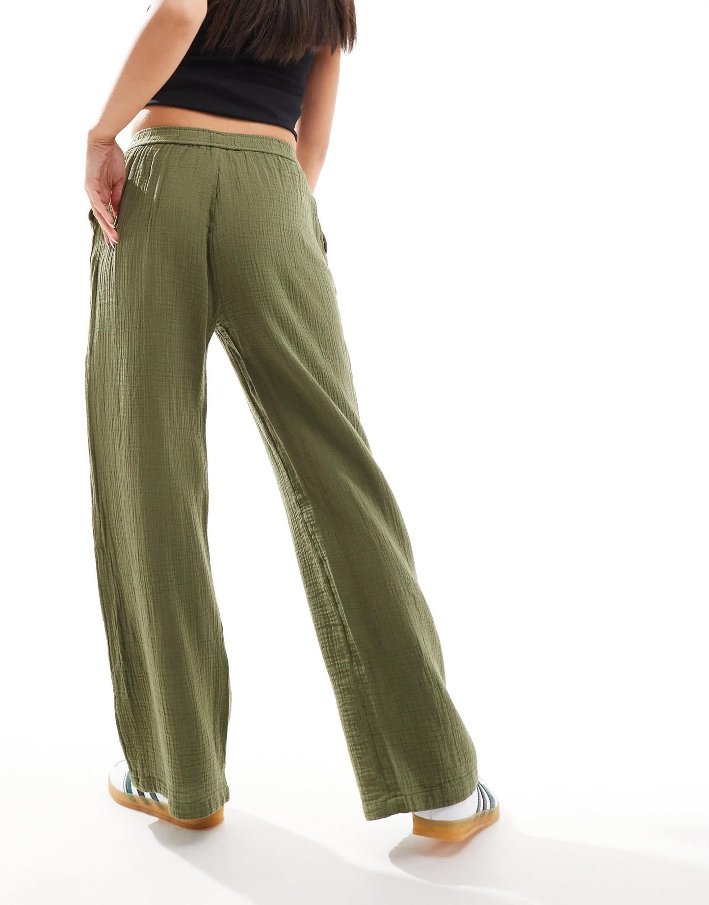 Stradivarius textured trouser in khaki