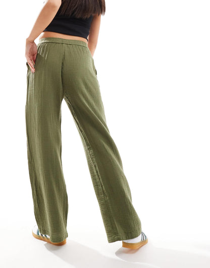 Stradivarius textured trouser in khaki