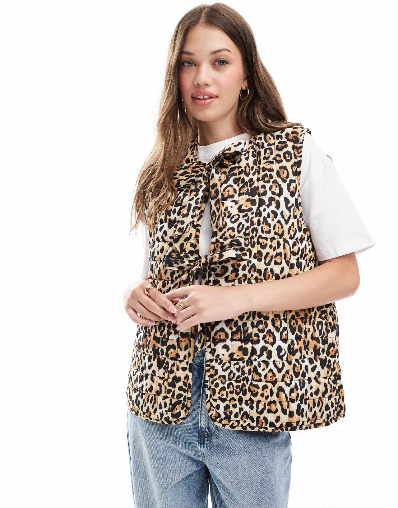 ASOS DESIGN quilted bow gilet in animal